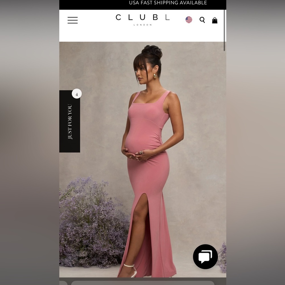 Club L London Rose Pink Maternity Square Neck Maxi Dress with Front Slit